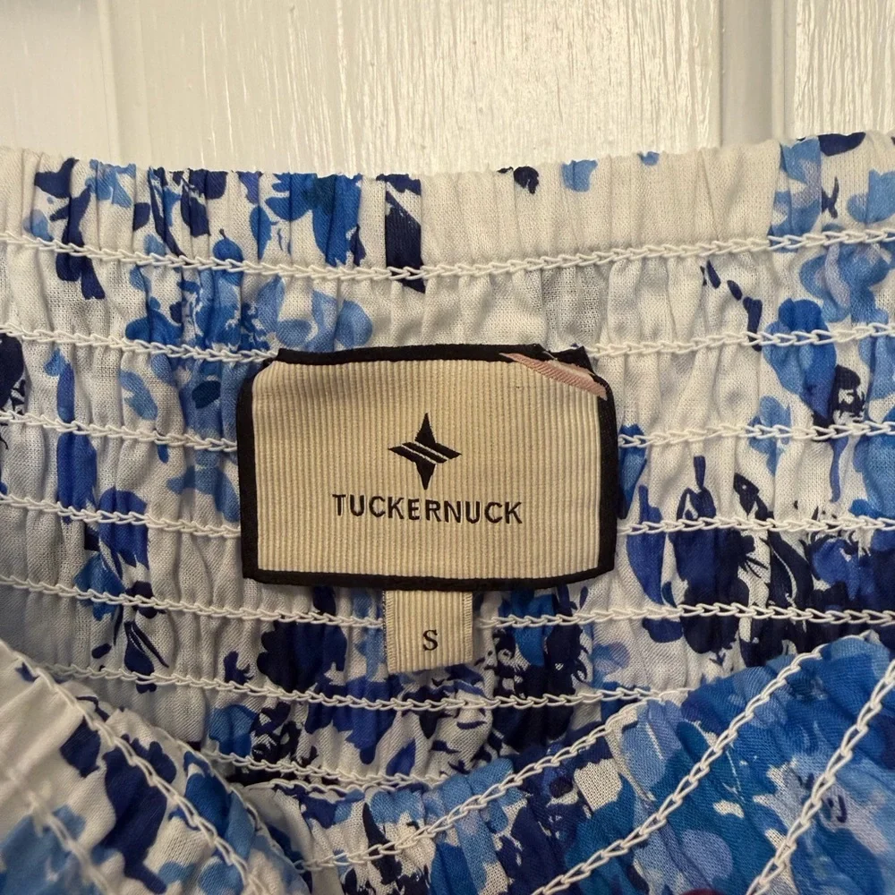 Tuckernuck Blue and White Floral Smocked Square-Neck Blouse